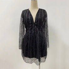 Load image into Gallery viewer, Women Clothing Dress Deep V Plunge See through Long Sleeve Short Dress Gold Dress
