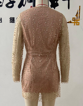 Load image into Gallery viewer, Women Clothing Dress Deep V Plunge See through Long Sleeve Short Dress Gold Dress
