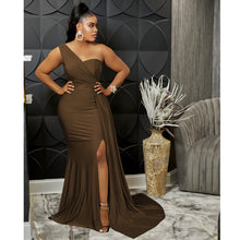 Load image into Gallery viewer, Solid Color Party Tight One Shoulder Sleeve Dress Maxi Dress Women