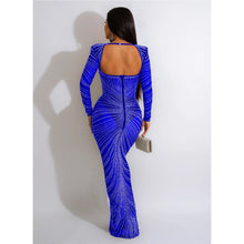 Load image into Gallery viewer, Women Wear Rhinestone Mesh See through Long Sleeve Dress