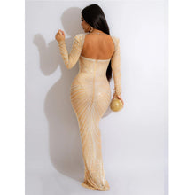 Load image into Gallery viewer, Women Wear Rhinestone Mesh See through Long Sleeve Dress
