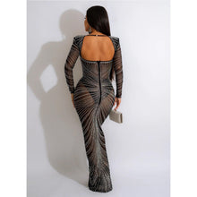 Load image into Gallery viewer, Women Wear Rhinestone Mesh See through Long Sleeve Dress
