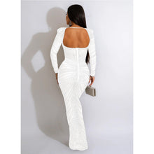 Load image into Gallery viewer, Women Wear Rhinestone Mesh See through Long Sleeve Dress