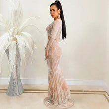 Load image into Gallery viewer, Night Club Sexy Rhinestone Mesh See through Long Sleeve Dress Dress Women
