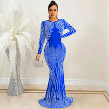 Load image into Gallery viewer, Night Club Sexy Rhinestone Mesh See through Long Sleeve Dress Dress Women