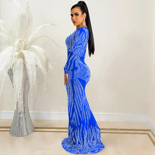 Load image into Gallery viewer, Night Club Sexy Rhinestone Mesh See through Long Sleeve Dress Dress Women