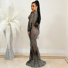 Load image into Gallery viewer, Night Club Sexy Rhinestone Mesh See through Long Sleeve Dress Dress Women