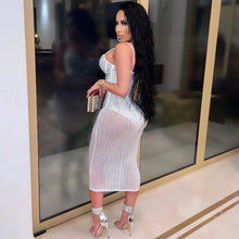 Load image into Gallery viewer, Women Wear Party Nightclub Mesh See through Rhinestone Diamond Strap Dress