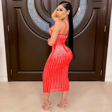 Load image into Gallery viewer, Women Wear Party Nightclub Mesh See through Rhinestone Diamond Strap Dress