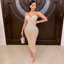 Load image into Gallery viewer, Women Wear Party Nightclub Mesh See through Rhinestone Diamond Strap Dress