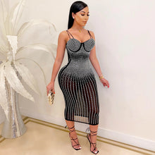 Load image into Gallery viewer, Women Wear Party Nightclub Mesh See through Rhinestone Diamond Strap Dress
