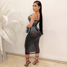 Load image into Gallery viewer, Women Wear Party Nightclub Mesh See through Rhinestone Diamond Strap Dress