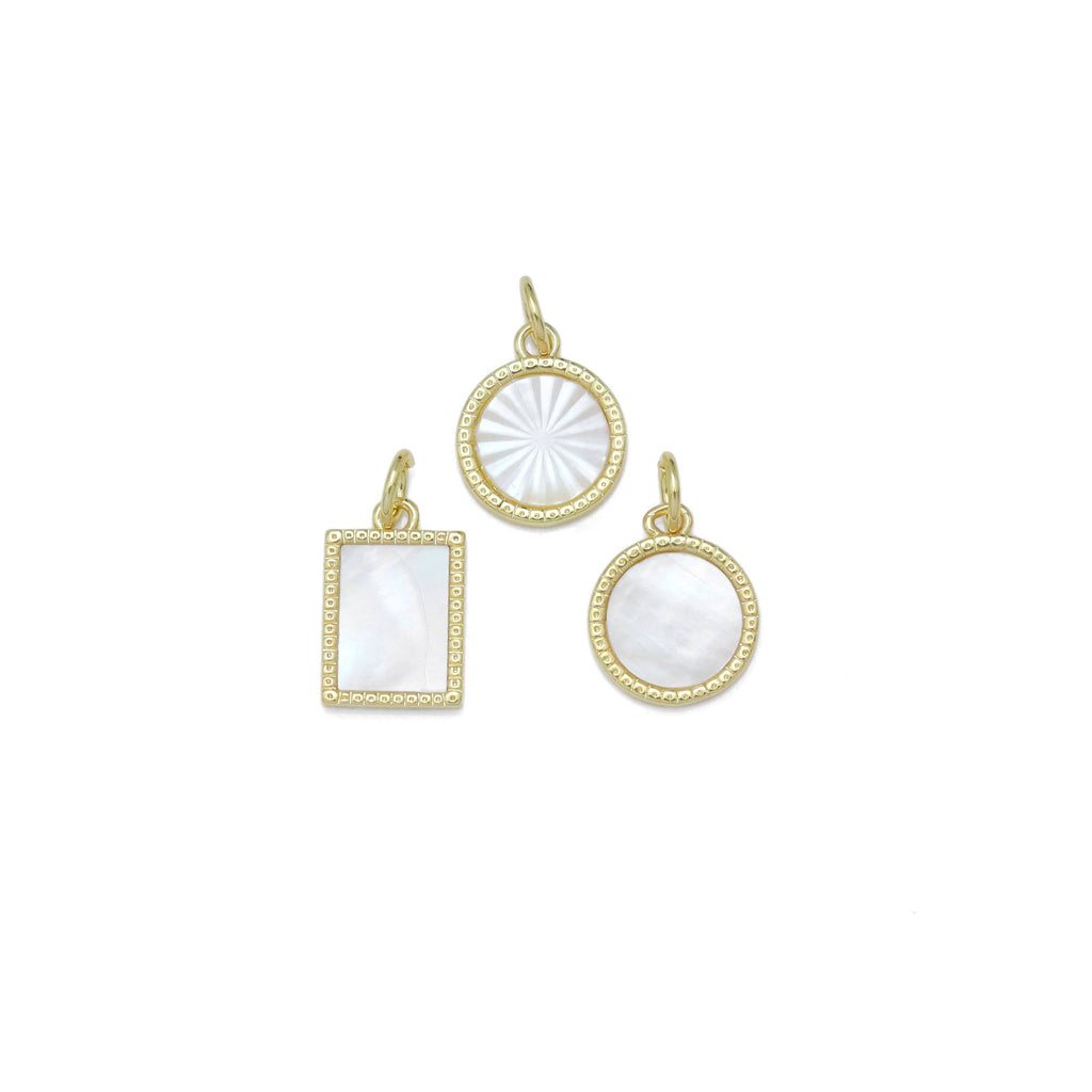 Mop Mother of Pearl Gold Coin Square Pendant Charm,Sku#LX597