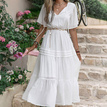 Load image into Gallery viewer, Mixed Elegant Princess French Royal Pure White Waist Drawstring Slimming Nightdress Dress