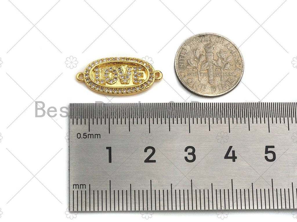 LOVE Connector/Link, Oval Shape Connector, Cz Pave Bracelet Necklace Connector in Gold Finish, 10x22mm,sku#LK95