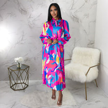 Load image into Gallery viewer, Women Clothing Lace up Long Sleeve Printed Pleated Dress
