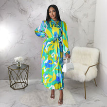 Load image into Gallery viewer, Women Clothing Lace up Long Sleeve Printed Pleated Dress