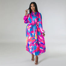 Load image into Gallery viewer, Women Clothing Lace up Long Sleeve Printed Pleated Dress