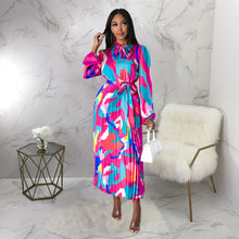 Load image into Gallery viewer, Women Clothing Lace up Long Sleeve Printed Pleated Dress