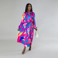 Load image into Gallery viewer, Women Clothing Lace up Long Sleeve Printed Pleated Dress