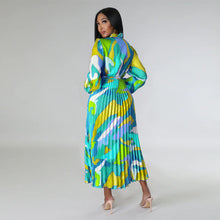 Load image into Gallery viewer, Women Clothing Lace up Long Sleeve Printed Pleated Dress