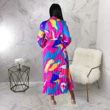Load image into Gallery viewer, Women Clothing Lace up Long Sleeve Printed Pleated Dress