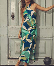 Load image into Gallery viewer, Summer Women Clothing Linen Blended Printed Midi Dress Dress