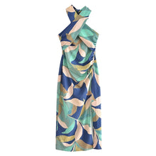 Load image into Gallery viewer, Summer Women Clothing Linen Blended Printed Midi Dress Dress