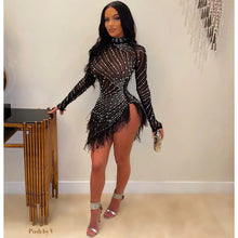 Load image into Gallery viewer, Women Clothing Rhinestone Dress Sexy Cutout Tight Dress Mesh Woolen Dress