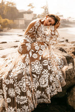 Load image into Gallery viewer, Women Clothing Deep V Plunge Mesh Embroidered Puff Sleeve Backless Dress