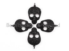 Load image into Gallery viewer, Black CZ Pave On Black Micro Pave Skull Head Charm Beads, Halloween Beads, Cubic Zirconia Pave Skull Charm,Skull Pendant 18x27mm, sku#F381