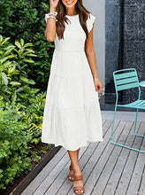 Load image into Gallery viewer, Women Clothing Popular Pinfei Flounced Sleeve Pleating Layered Short Sleeve Large Swing Dress