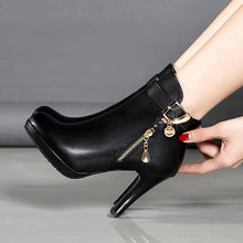 Load image into Gallery viewer, Women's Pointed-Toe Stiletto Boots | PU Leather High Heel Ankle Boots
