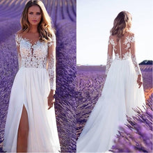 Load image into Gallery viewer, Women Clothing Long Sleeve See Through Lace Wedding Dress Bridesmaid Dress Split Dress