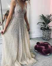 Load image into Gallery viewer, Spring Summer Women Clothing Gold V neck Dress Sling Gradient Mop Dress