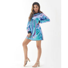Load image into Gallery viewer, Metallic Coated Fabric Women Sexy Long Sleeve Dress Laser Color Matching Dress Runway Women Clothing No Belt