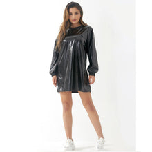 Load image into Gallery viewer, Metallic Coated Fabric Women Sexy Long Sleeve Dress Laser Color Matching Dress Runway Women Clothing No Belt