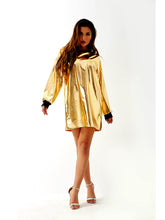Load image into Gallery viewer, Metallic Coated Fabric Women Sexy Long Sleeve Dress Laser Color Matching Dress Runway Women Clothing No Belt