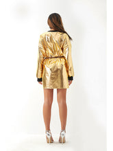 Load image into Gallery viewer, Metallic Coated Fabric Women Sexy Long Sleeve Dress Laser Color Matching Dress Runway Women Clothing No Belt