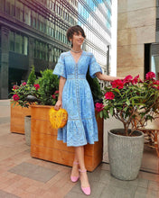 Load image into Gallery viewer, Summer Women Clothing V Neck Short Sleeve Hollow Out Cutout Single Breasted Lace Dress