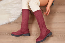 Load image into Gallery viewer, Women's Burgundy Suede Lace-Up Knee High Boots | Chunky Heel Side Zip