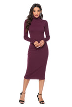 Load image into Gallery viewer, Autumn Winter Women Clothing Solid Color Base Sweater Long Sleeve Stretch Slim Turtleneck Knitting Dress