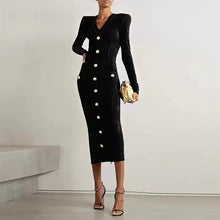 Load image into Gallery viewer, Spring Autumn Socialite Velvet Long Sleeves Slim Fit Slimming Back Zipper Dress