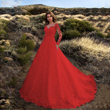 Load image into Gallery viewer, Women Clothing Dress Long Sleeve Solid Color See through Lace Bridal Wedding Dress