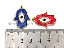 Load image into Gallery viewer, Enamel Colorful Evil eye On Hamsa Hand Pendant,CZ Micro Pave Oil Drop pendant,Enamel pendant,Enamel Jewelry,21x28mm,sku#F971