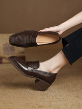 Load image into Gallery viewer, Women's Retro Square-Toe Chunky-Heel Slip-On Loafers – Sheepskin Leather