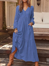 Load image into Gallery viewer, Autumn Winter Women Clothing Button Cotton Linen Retro Casual Long-Sleeved Dress Large Swing Dress Multi-Color