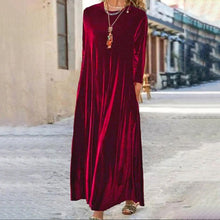 Load image into Gallery viewer, Spring Gold Velvet Slimming Crew Neck Maxi Dress