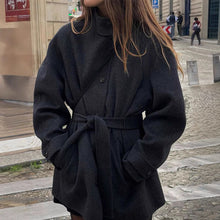 Load image into Gallery viewer, Womens Wool Coat With Belt Mock Neck And Solid Color