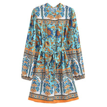 Load image into Gallery viewer, Winter Graceful Fashionable round Neck Long Sleeve Belt Printed Shirt Dress for Women